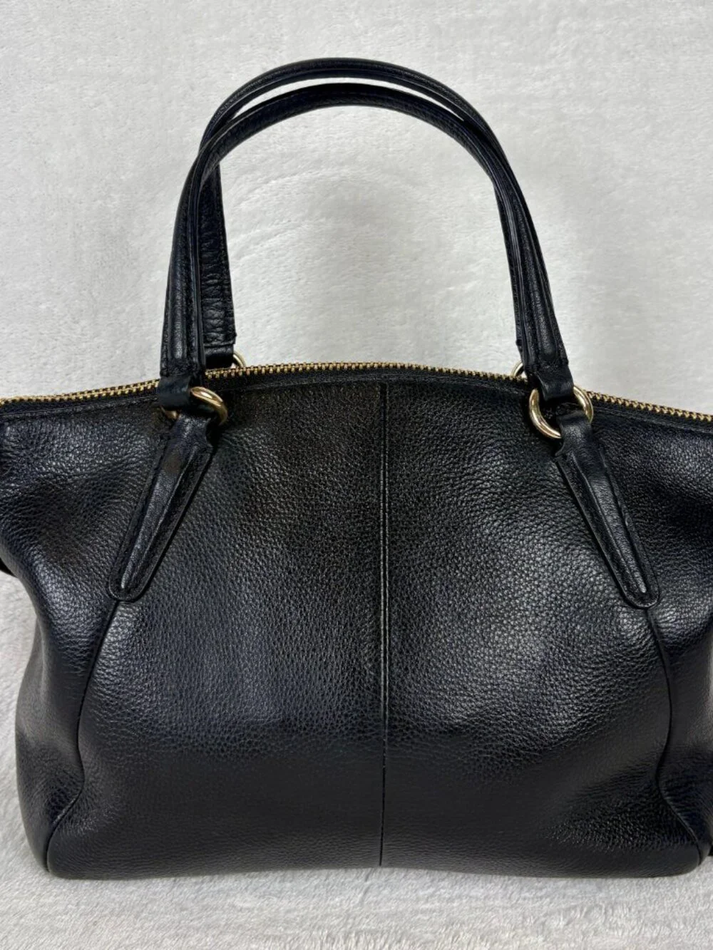 Coach Small Kelsey Satchel in Black Pebble Leather